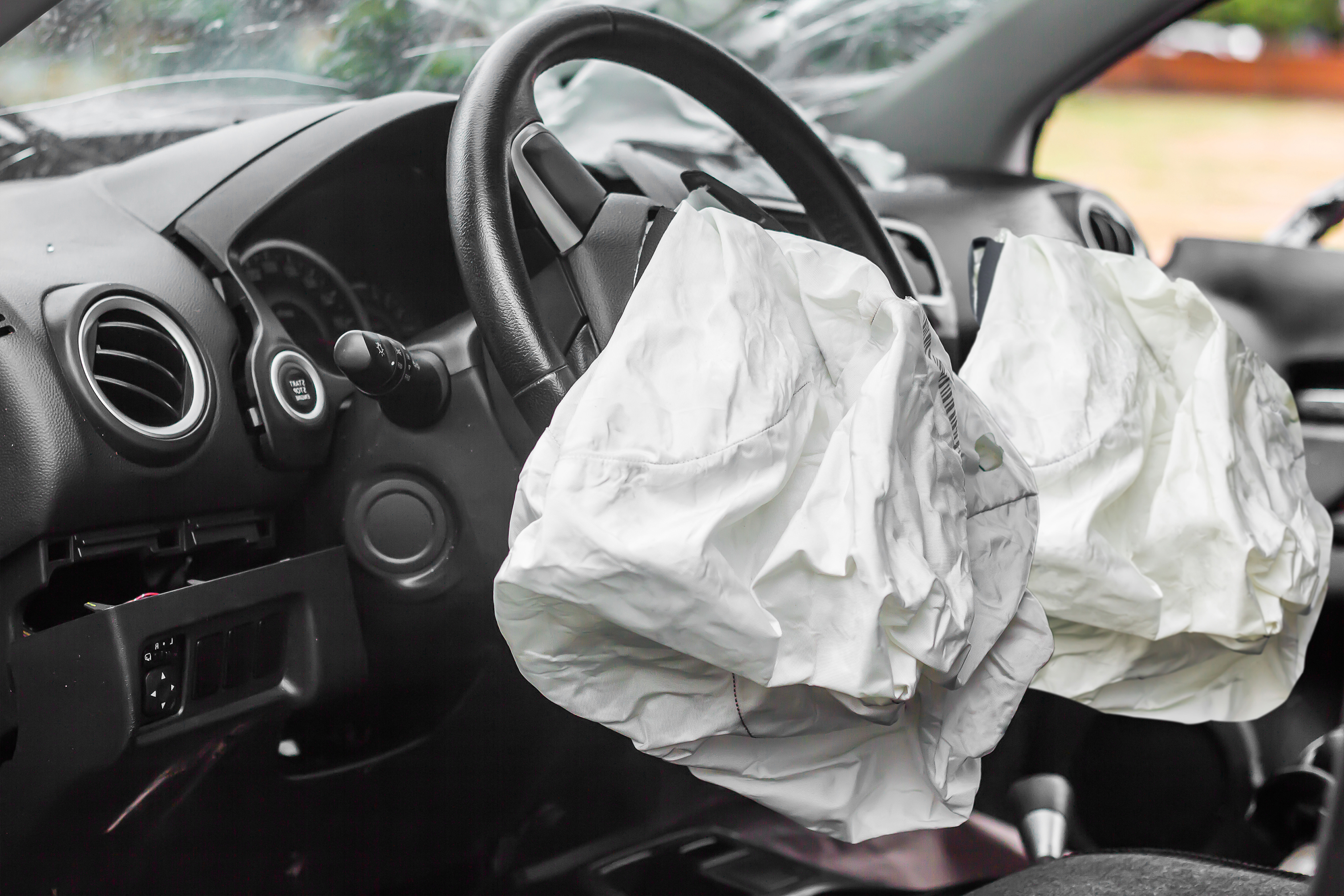 Close up of deployed airbags.